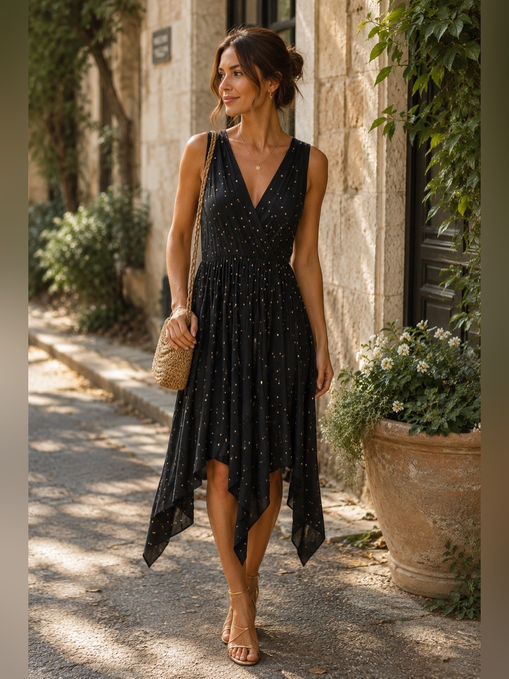 Halston Heritage Embellished Asymmetrical Hemline Black Dress 6